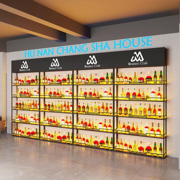 吧台背景架酒架发光置物架红酒展示架工业风靠墙式酒柜酒吧酒水架