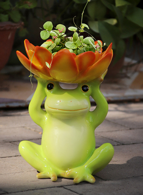 创意个性大青蛙多肉花盆摆件户外花园庭院造景R装饰动物树脂花器