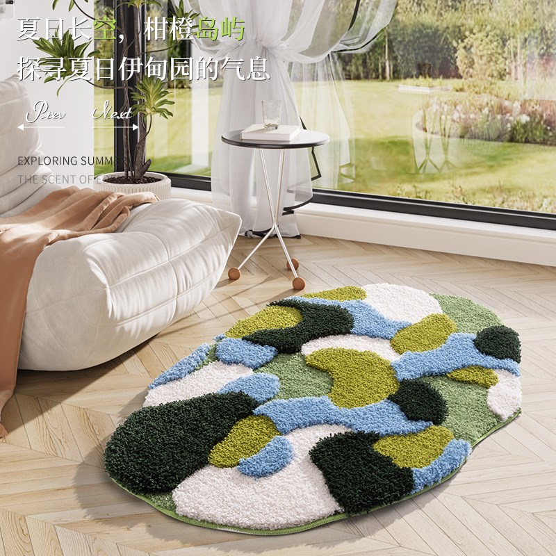 苔藓地毯卧室床边毯植绒客厅簇绒积毛毯地垫家用少U儿房间长条地