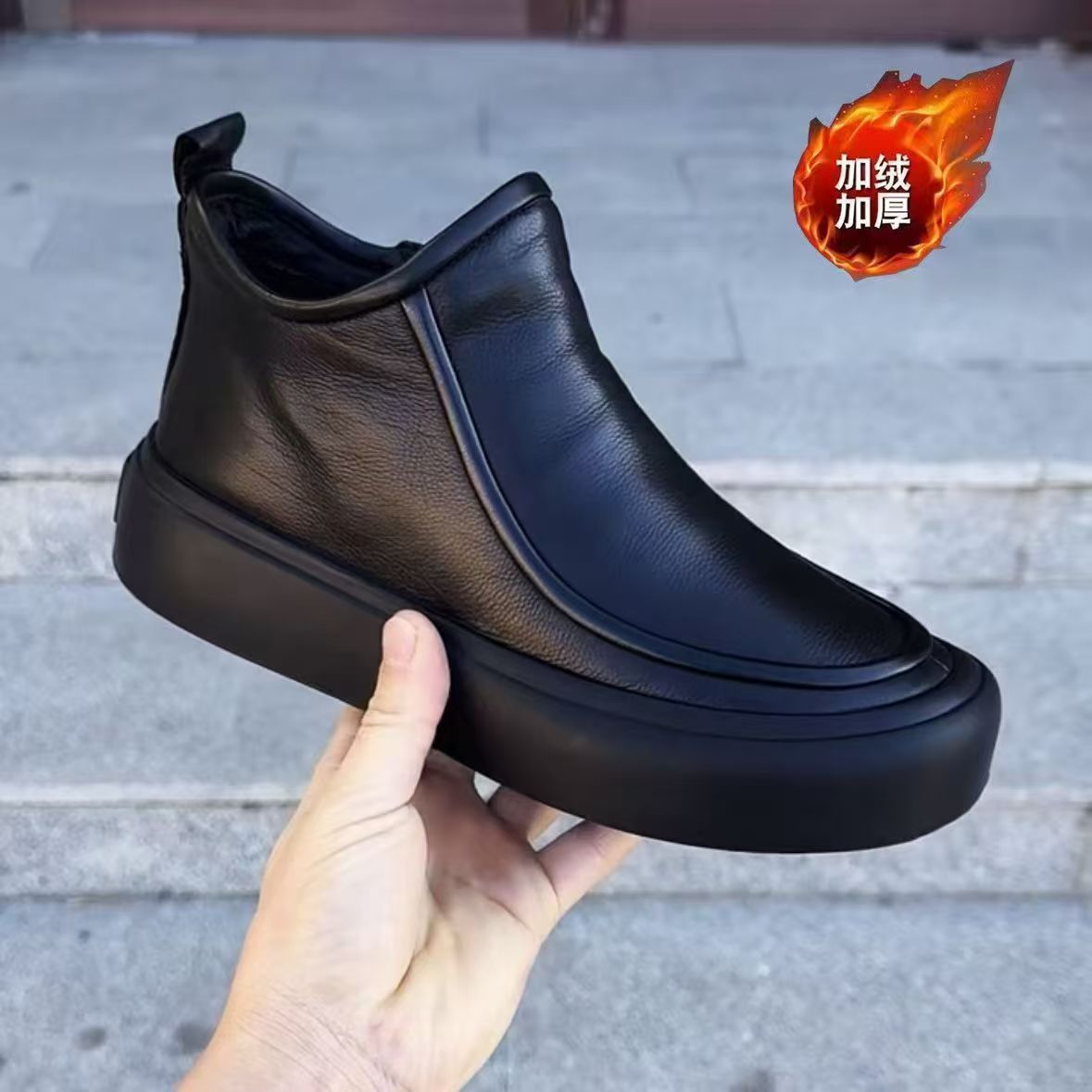 加绒加厚冬季真皮马丁靴男鞋新款男士休闲皮鞋靴子韩版高帮男棉鞋