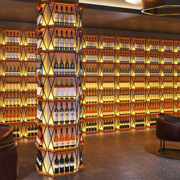 工业风铁艺发光酒庄超市啤酒红酒柜装饰柱子酒架餐厅酒吧展示架