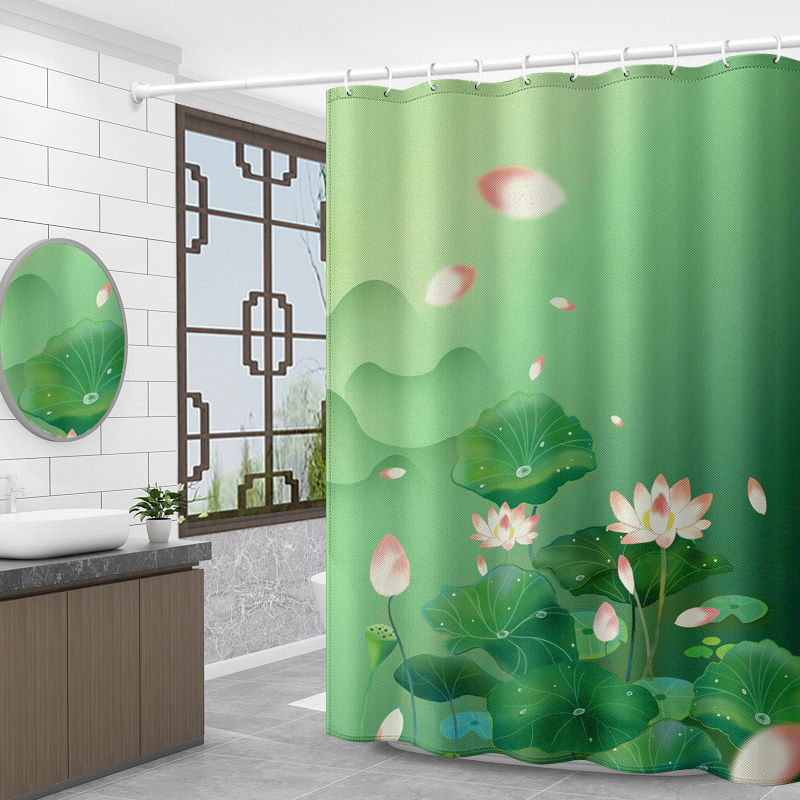 防霉挂帘免打孔隔断帘卫生间防水布浴室防霉洗澡帘中国风浴帘套装