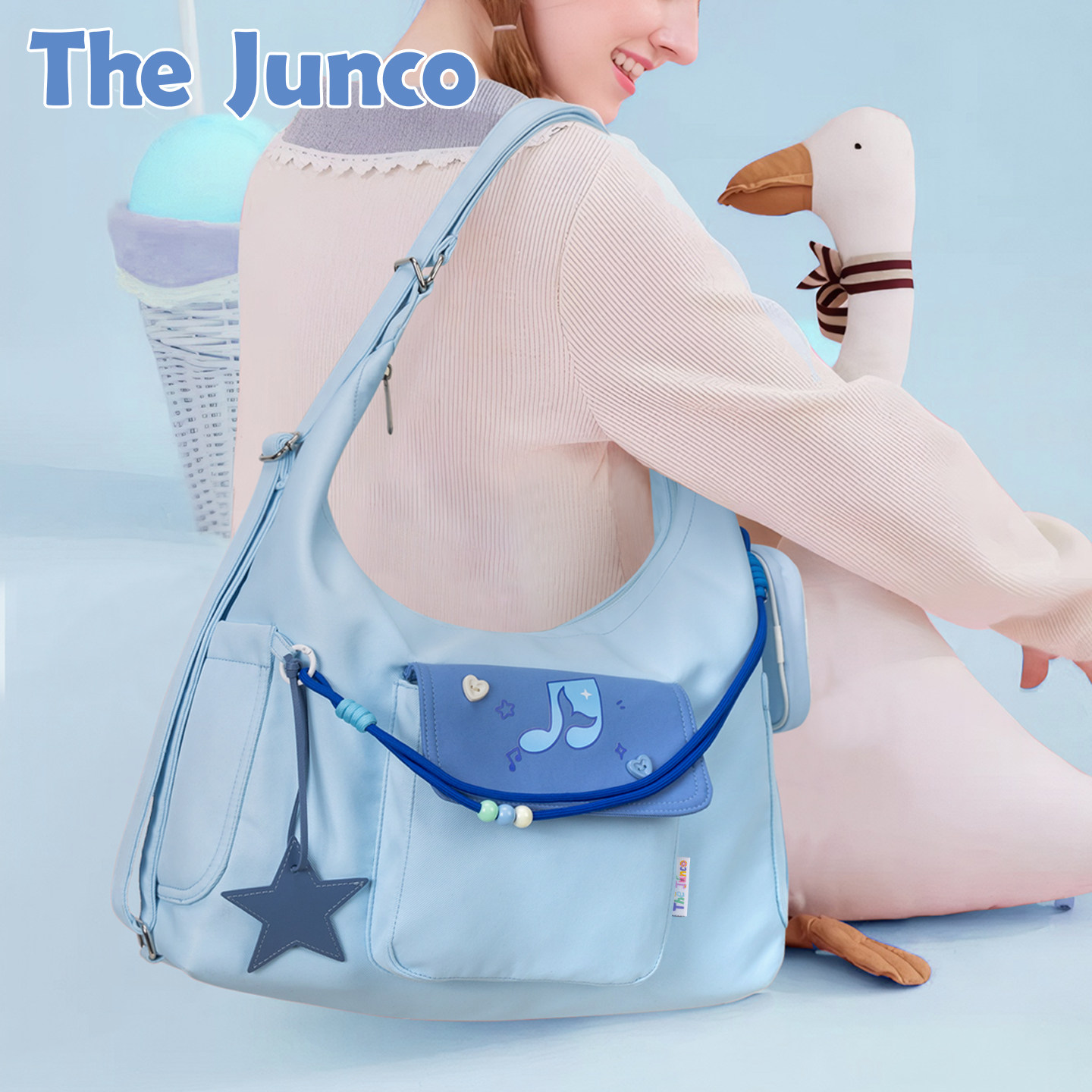 周深周边包包女轻便大容量应援帆布包2026新款外出蓝色双肩斜挎包