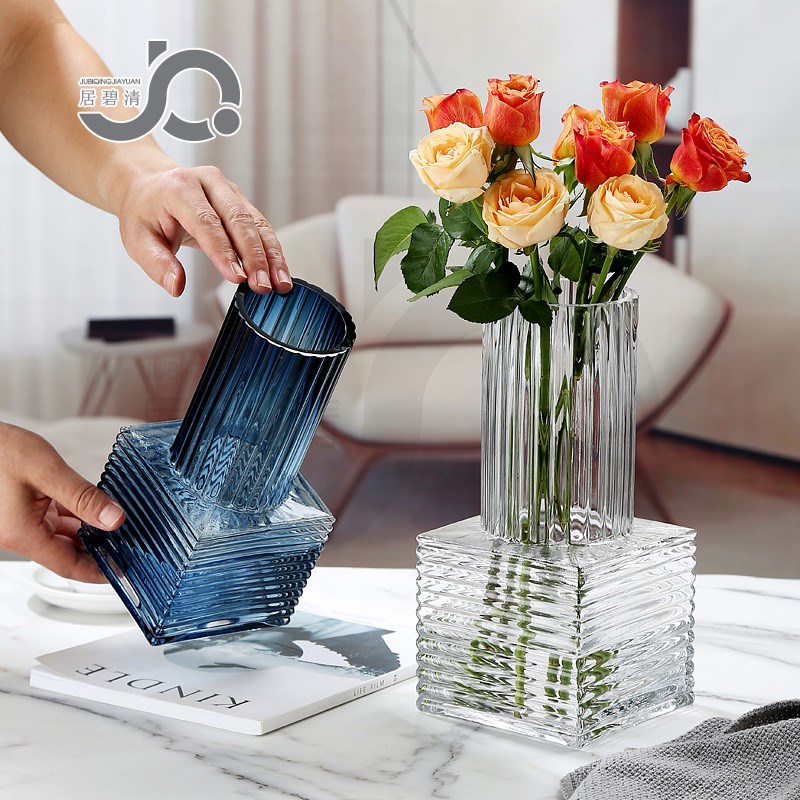 现代简约城市之光创意艺术玻璃A花瓶百合玫瑰高级感桌面摆件水培