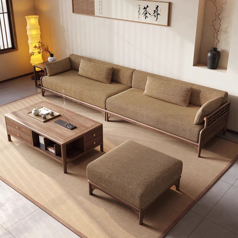 新中式北美黑胡桃木沙发禅意侘寂C客厅办公室家具宋式美学实木沙
