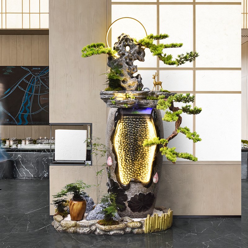 中式流水喷泉落地轻m奢家居造景装饰摆件客厅室内假山玄关招财水