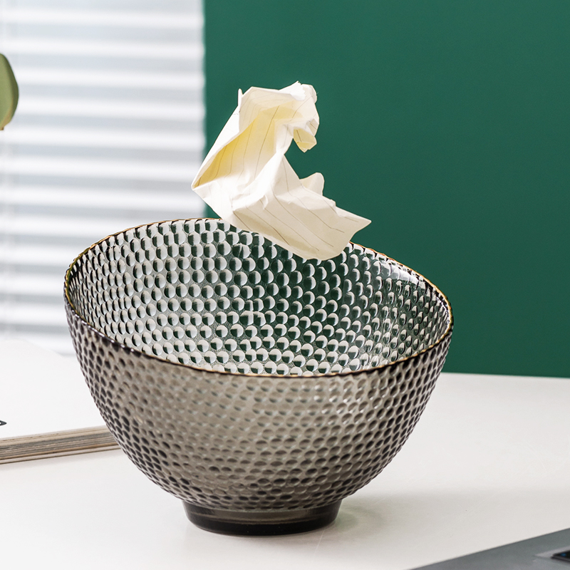 轻奢北欧玻璃迷h你垃圾桶桌面收纳小号创意欧式卫生间客厅卧室家