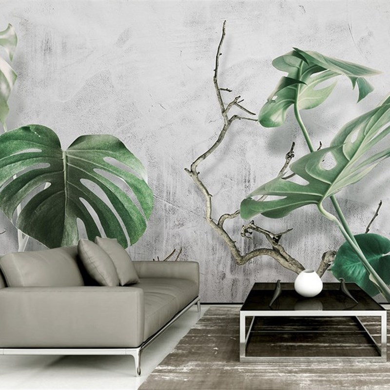 5d立体绿植龟背竹树枝原始森B林电视背景墙纸卧室个性壁纸壁画
