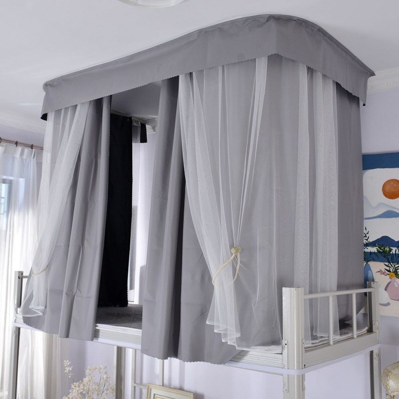 学生宿舍上e铺U型轨道床帘蚊帐一体式强遮光寝室男生深色帘遮光防