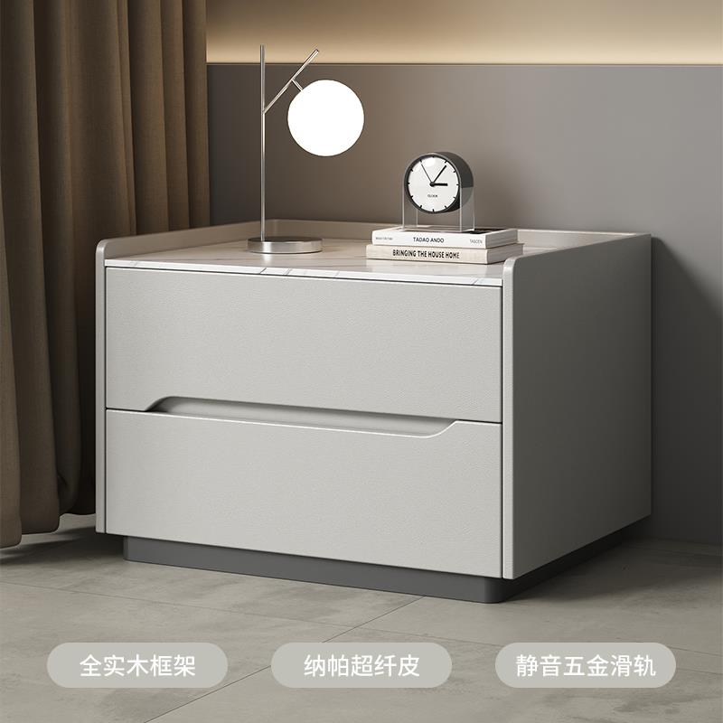 支持110V-240V实木床头柜岩板简约现代意式极简大尺寸家用卧室储