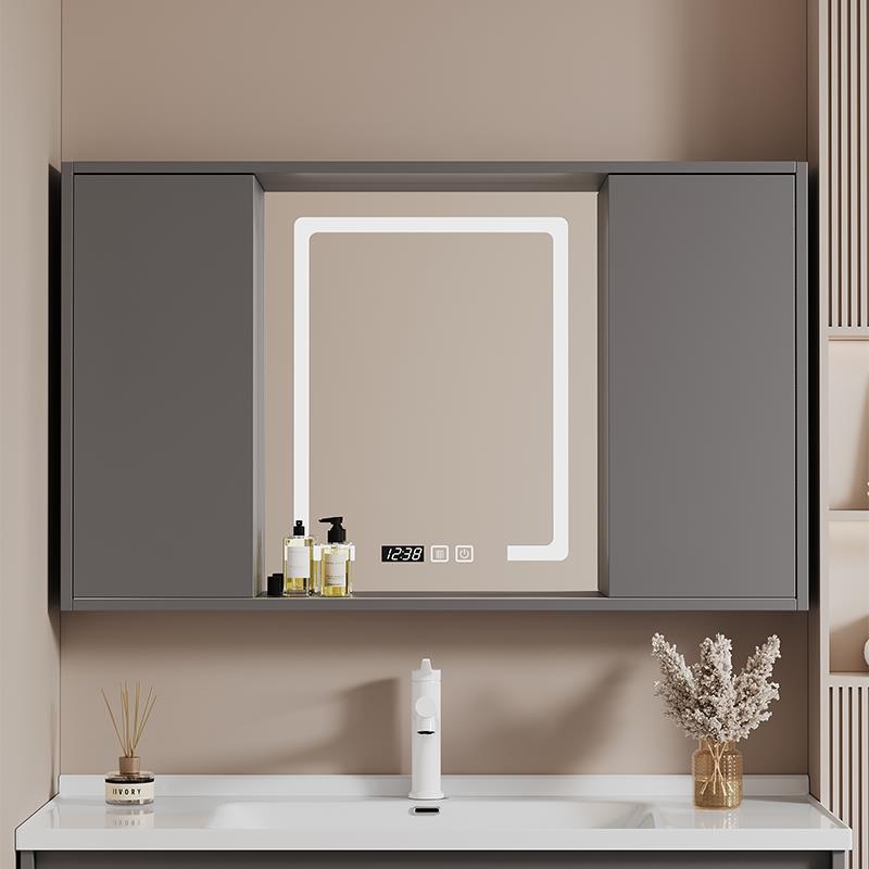 浴室风水镜柜卫生间挂墙式智能镜箱单独隐藏式厕所实木镜子置物柜