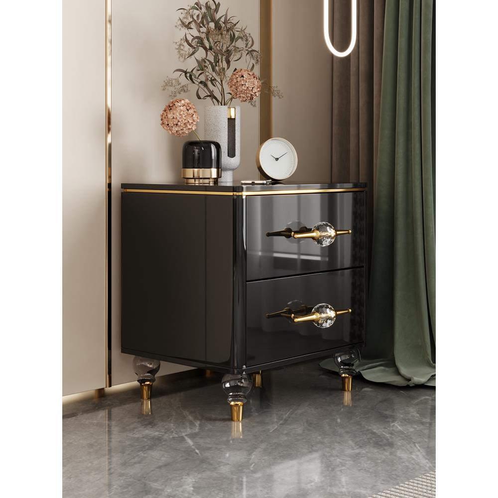 简约现代卧室床头柜轻奢高端家居意大利主卧室黑色小床头柜窄新风