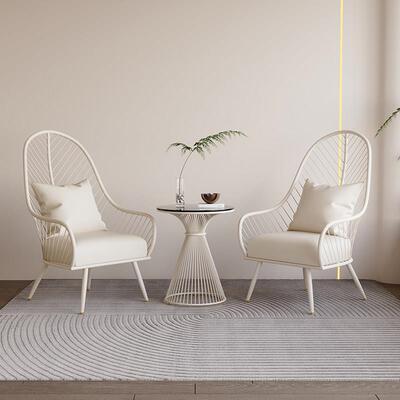 适用奶油风休闲酒店接待售楼处洽谈单人桌椅美容院桌椅组合沙发小