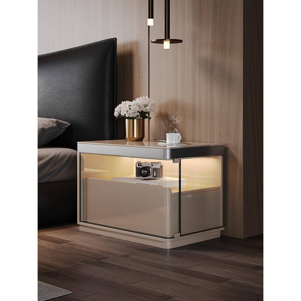 意式极简床头柜智能高级感玻璃现代简约轻奢主卧室床边柜2025新款