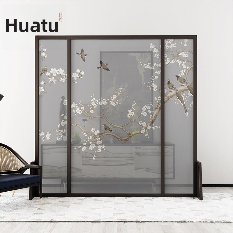 新中式屏风隔断客厅布艺玄关简约现代卧室遮挡家用小户型实木座屏