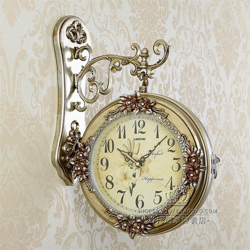 双面挂钟静音客厅创意钟表现代A复古家用时钟简约两面个性欧式挂