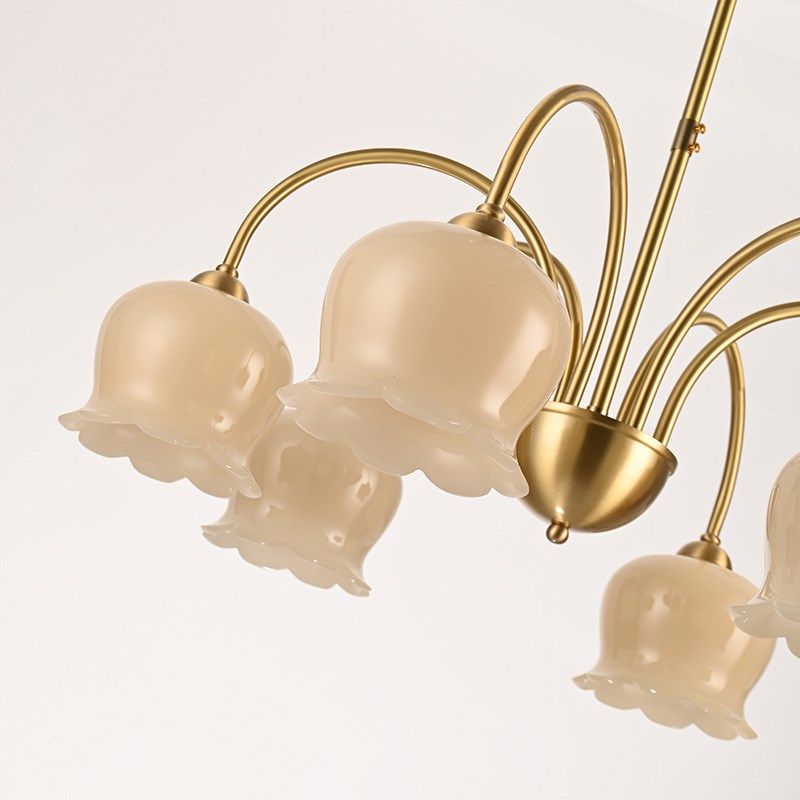 法式奶油铃兰花吊灯客厅餐厅灯现代简约H高级感轻奢全铜玻璃卧室,家装灯饰光源,客厅吊灯,淘宝优惠券,粉丝福利购,淘宝优惠卷