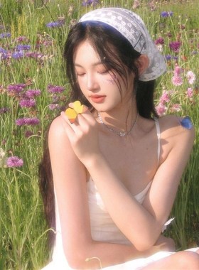 白色蕾丝三角巾花朵头巾女发带N法式复古丝巾飘带