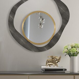 壁挂镜轻奢装饰客厅沙发不锈钢几何镜镜玄关不规则皮革时尚背景墙