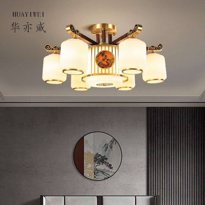 新中式全铜实木吊灯大厅客厅灯轻奢简约大气餐厅P灯卧室灯2023新,家装灯饰光源,客厅吊灯,淘宝优惠券,粉丝福利购,淘宝优惠卷