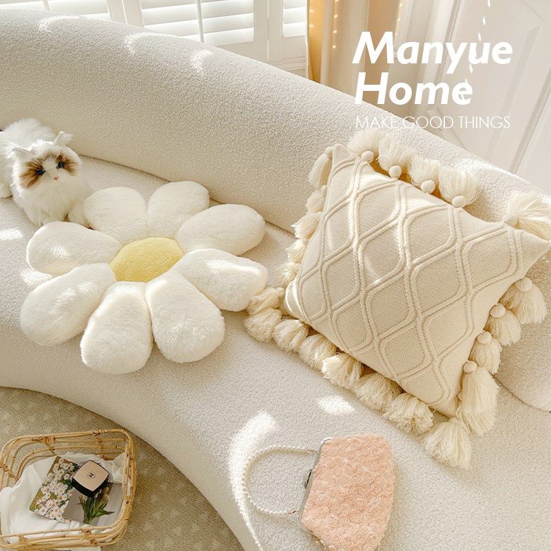 M.lifce Flechazo 可爱花朵毛绒抱枕靠垫样板间抱枕套床头靠背靠