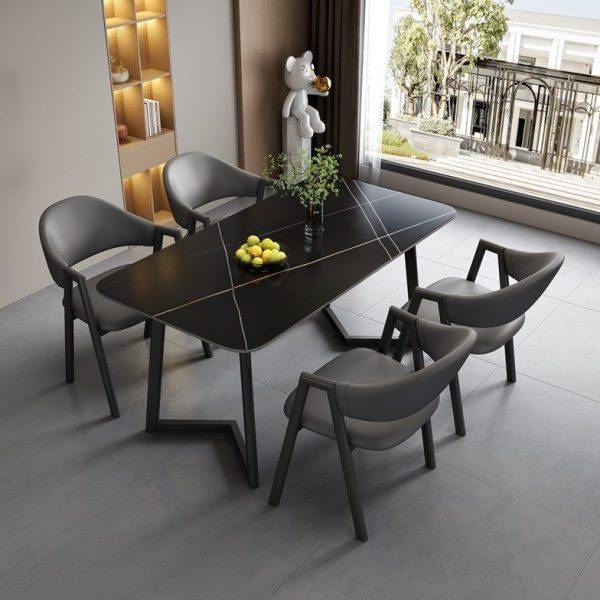 轻奢岩板洽谈桌椅组合接待小型会议长桌店铺会客桌休Y闲小户型餐