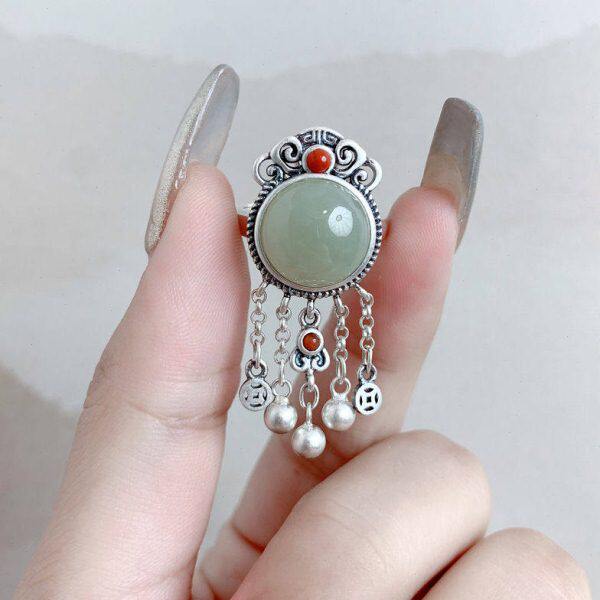 蛋面流苏戒指环复古风民族风女款个性百搭开口可调节大气质高级感