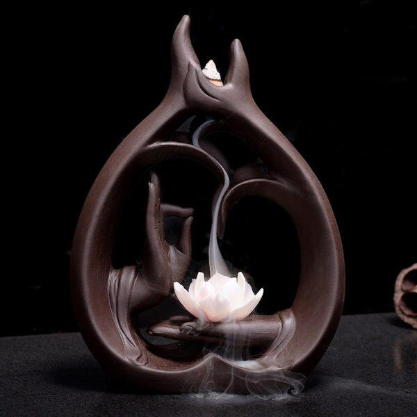 紫砂倒流香炉佛手禅意摆件创意家用室内香薰炉大号檀香茶道倒流香