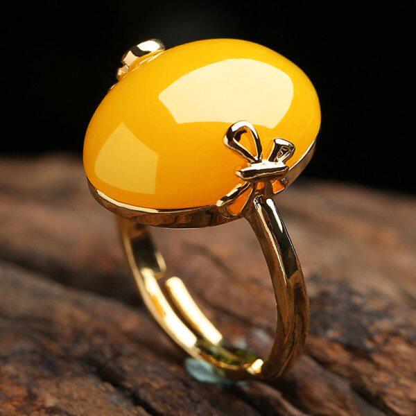 限时大促 蜜蜡戒指血珀琥珀随形戒指男女款鸡油黄活口戒情侣指环