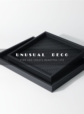 现代简约灰色皮革矩形托盘收纳盘样D板间客厅卧室餐厅方形轻奢摆