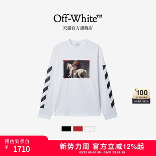圆领长袖 新款 T恤个性 新年款 饰上衣 OFF 油画图案装 WHITE™情侣装