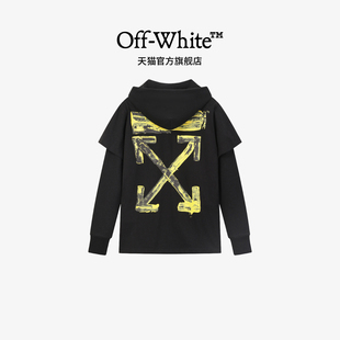 假两件套头连帽卫衣纯棉宽松重磅印花上衣男女同款 off white新款