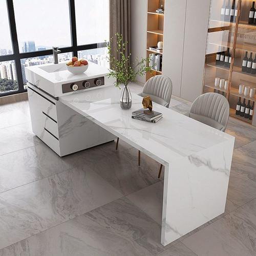 2024高端岛台餐桌一体可伸缩成品小户型家用厨房中导倒台轻奢定制