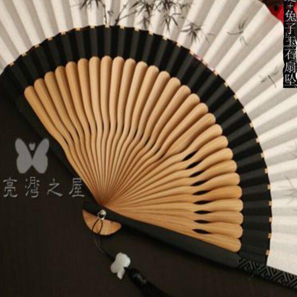 月亮扇高档精品7寸男女扇棉麻双节布扇古风折扇夏季日用扇礼品扇