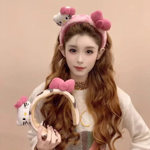 豹纹Ktty甜美可爱毛绒发箍女蝴蝶结2025新款洗脸少女高颜值头饰YP