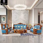 客厅家具豪华有鱼年年原木沙发奢华头层牛皮实木雕刻乌金木组合