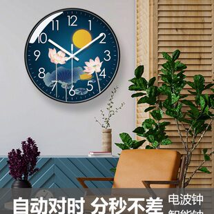 钟客厅国风表挂墙671钟自动荷花波爱莲2电钟对时时钟挂钟中式静音