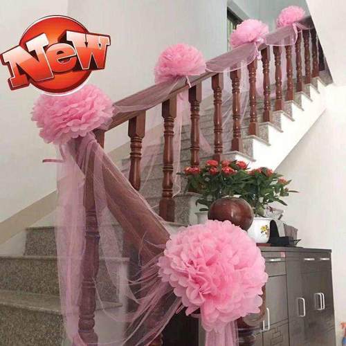 速发结婚楼梯扶手纱幔装饰婚c庆用品H婚房布置创意浪漫花球拉花婚