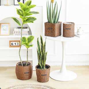 北欧仿藤编花盆家居创意装饰种植绿植绿萝编织竹编装饰落地款花盆