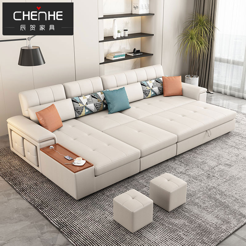 科技布布艺沙发床折叠两用客厅简约现代I小户型直排贵妃抽推拉变