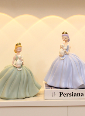 抱猫公主客d厅桌面摆件卧室可爱女孩样板房软装家居装饰品女生礼