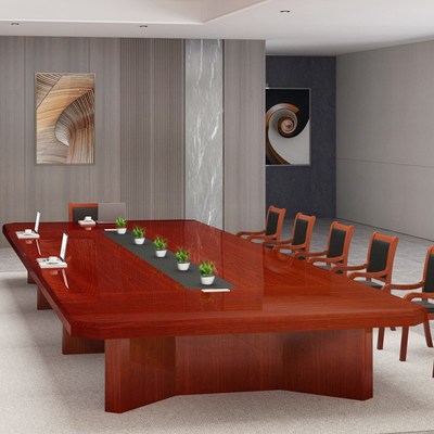 会议桌大型商务现代油漆实木皮烤漆长方形办公桌T培训桌办公家具