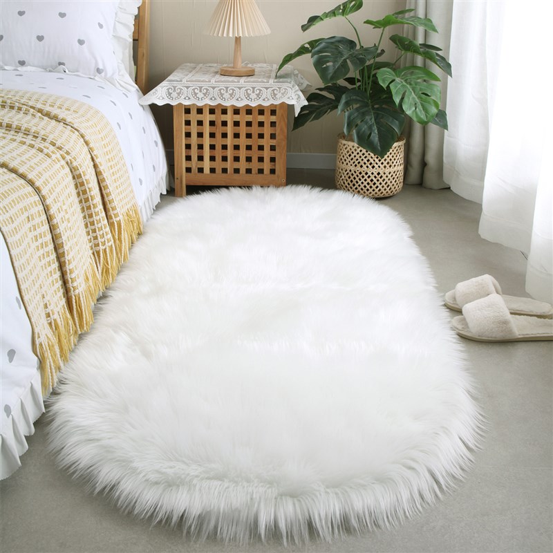 椭圆形羊毛地毯卧室床边毯加厚y长毛绒粉色床前毯少女房间装饰地