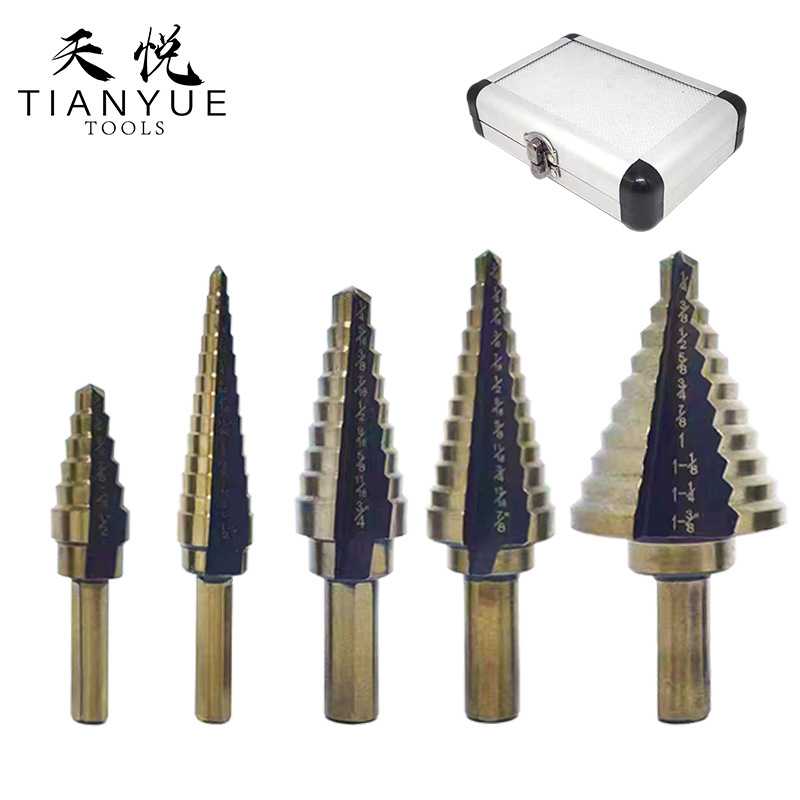 5PCS英制黑黄宝塔钻三角柄直槽开孔扩孔器台阶钻阶梯钻铝盒五件套