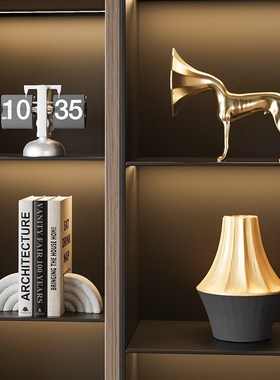 轻奢样板房别墅家居摆件客厅高级感书柜开放格壁龛Y背景装饰品