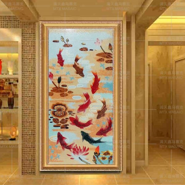 马赛克剪画背景墙 拼图拼花玄关过道拼画装饰画电视沙发 九鱼荷花