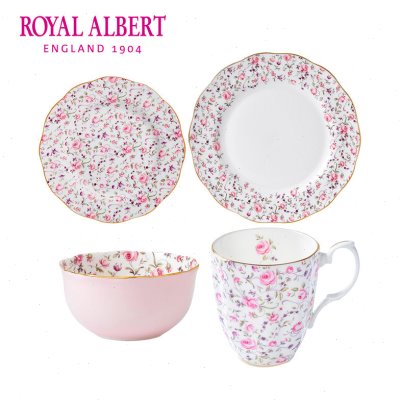 Royal Albert皇家阿尔伯特玫瑰满花骨瓷餐具四件套欧式下午茶