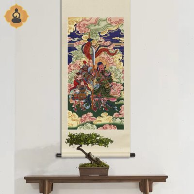 武财神关公关老爷伽蓝菩萨画像工笔人物玄关道场法会中式卷轴挂画