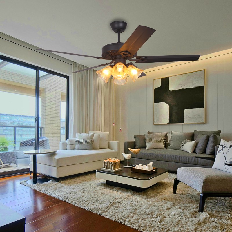 美式黑色覆古工业风扇灯工程风扇咖啡厅饭厅灯木叶铁叶LED吊扇灯