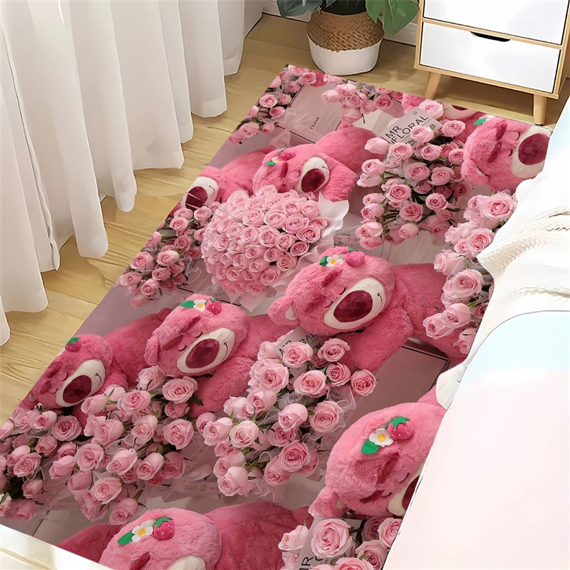 草莓熊卡通床边地毯客q厅卧室沙发茶几地垫可爱少女心房间可洗耐